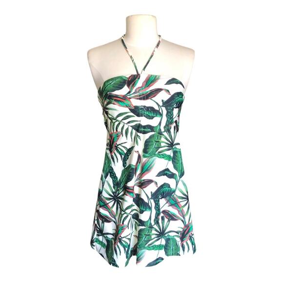 Andie NWT Waikiki Coverup Ruched Gathering Halter Bandeau Dress Tropical Prt XS - Picture 2 of 14